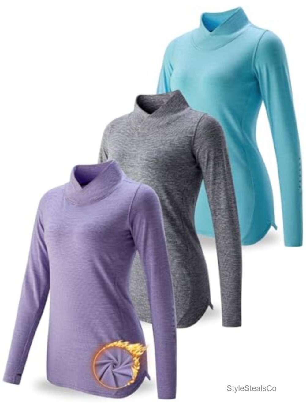 3-Pack Thermal Mock Neck Long Sleeve Tops for Women with Thumbholes